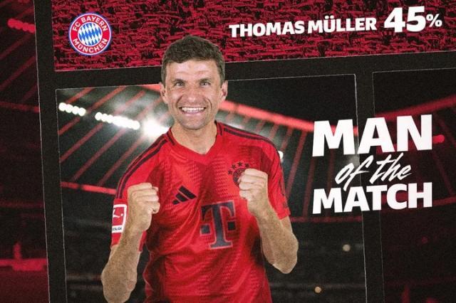 开云-最后一场德国“国家德比”，穆勒票选全场最佳球员