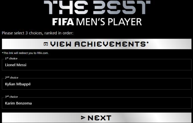 体坛FIFA男足选票：评选无难度，更无争议